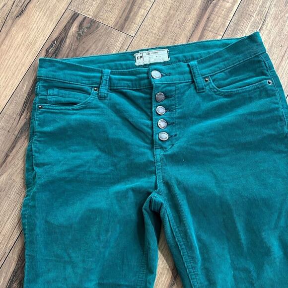 Free People size 26 green button fly corduroys skinny - Picture 3 of 6